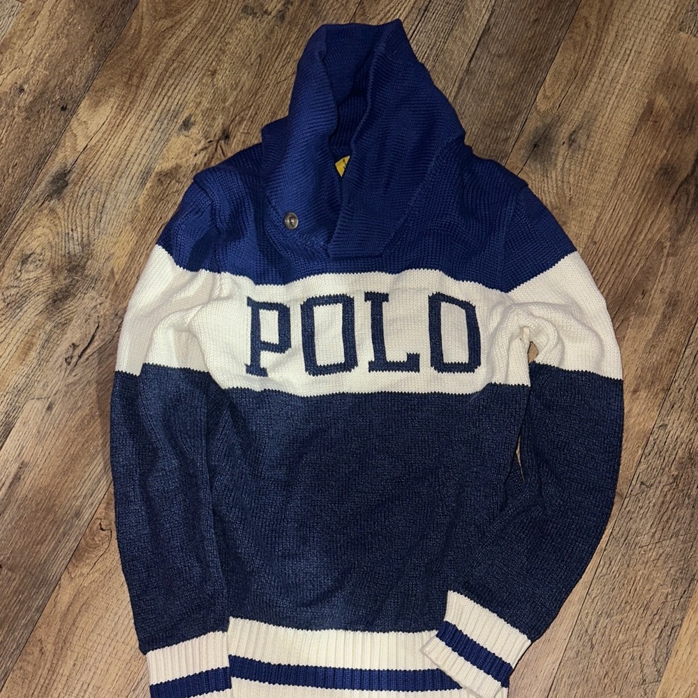 Polo by Ralph Lauren Men's Navy and Cream Crewneck Sweater